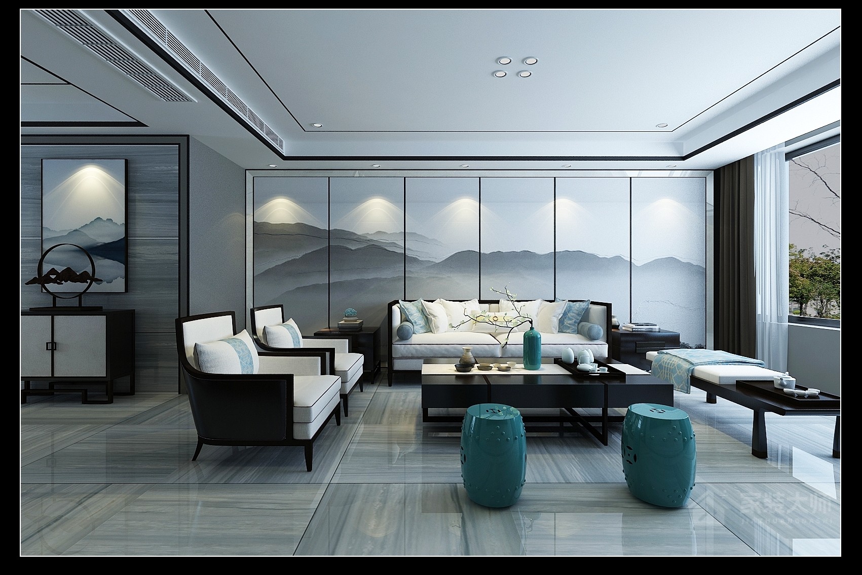 济南财富中心170平中式风格设计案例