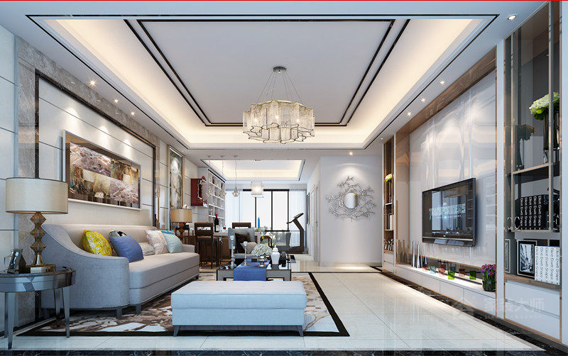 現代客廳平頂吊頂水晶燈圖片