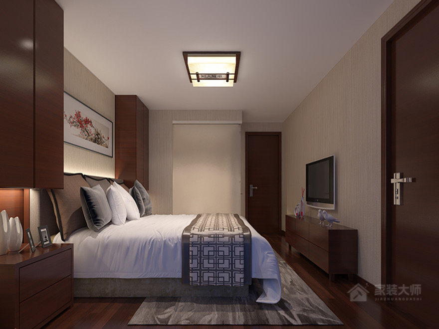 中式主卧室双人床图片