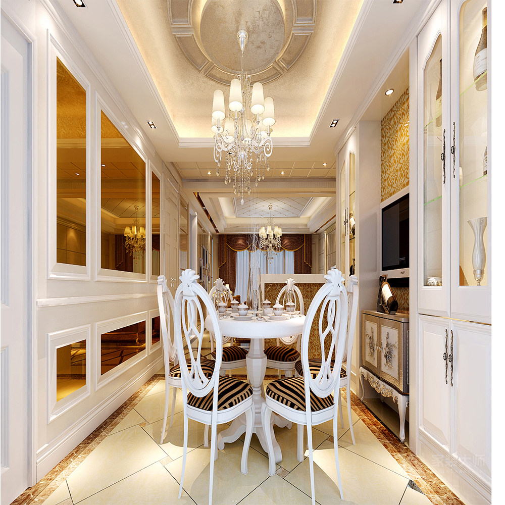 餐廳歐式風(fēng)白色六人餐桌椅圖片