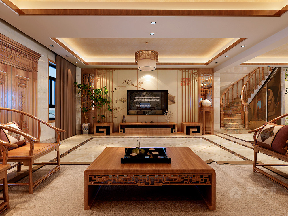 中式客廳方形實木茶幾圖片