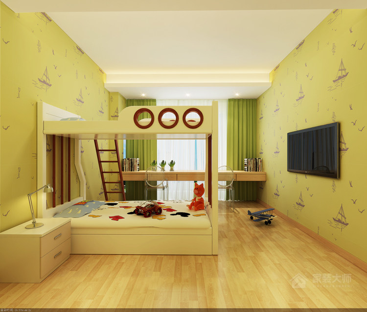 简约设计儿童房高低床图片