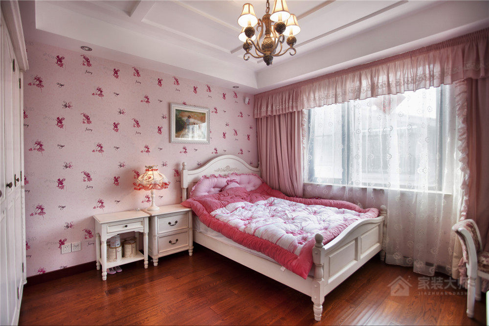 美式風粉色兒童房單人兒童床圖片