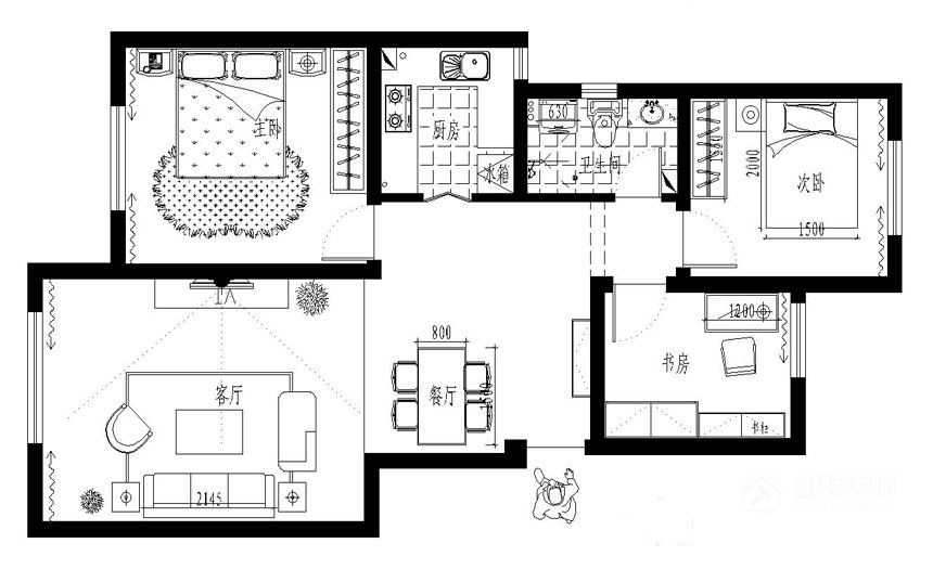 秀水苑112平三居室现代简约风格设计方案