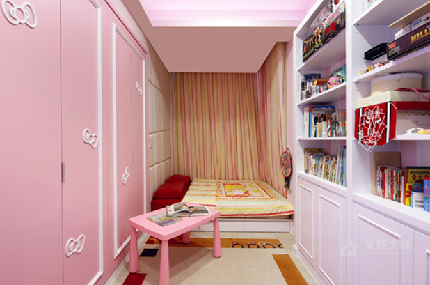 粉色兒童房榻榻米單人床圖片