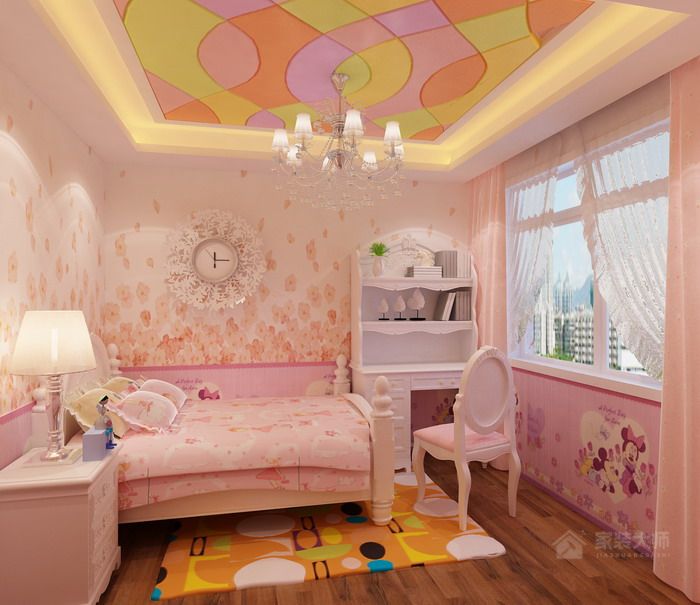 欧式儿童房粉色单人儿童床图片